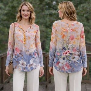 Aratta Silent Journey Floral Embroidered Small Boho Sheer Long Sleeve Blouse